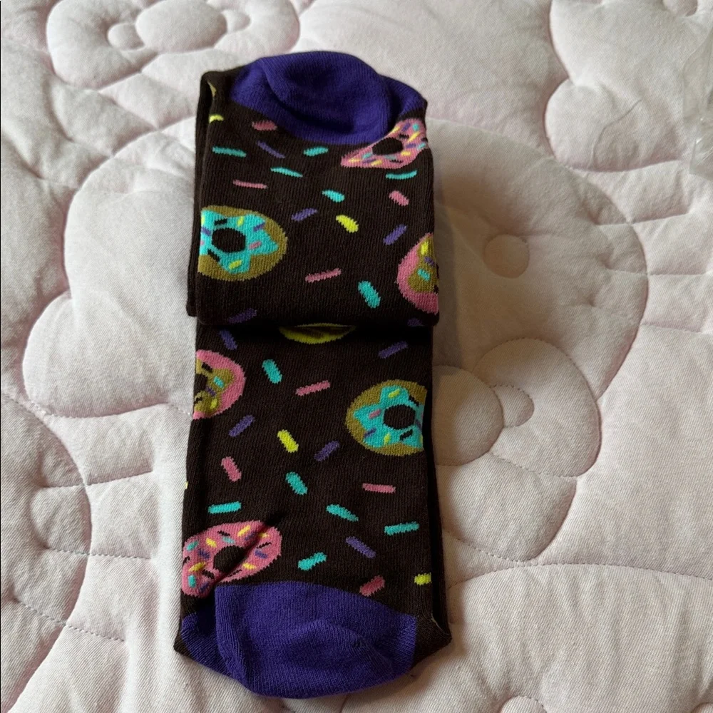 Black Crew Socks with Yellow 'Bring Me Some Donuts' Text